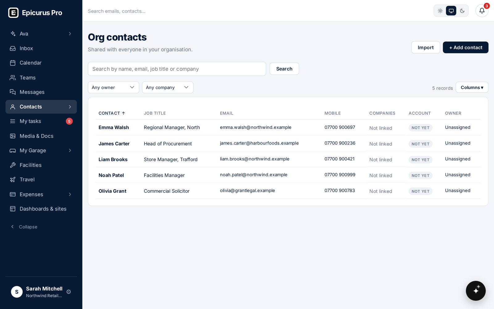 Address book that fills itself in Epicurus Pro
