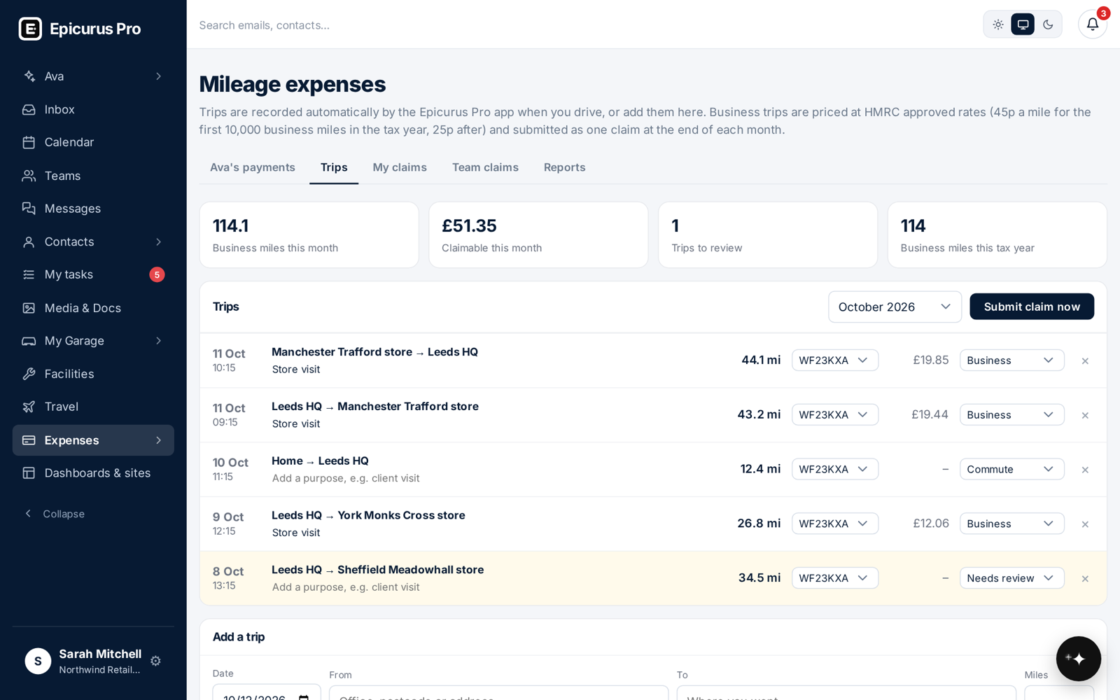 Mileage expenses