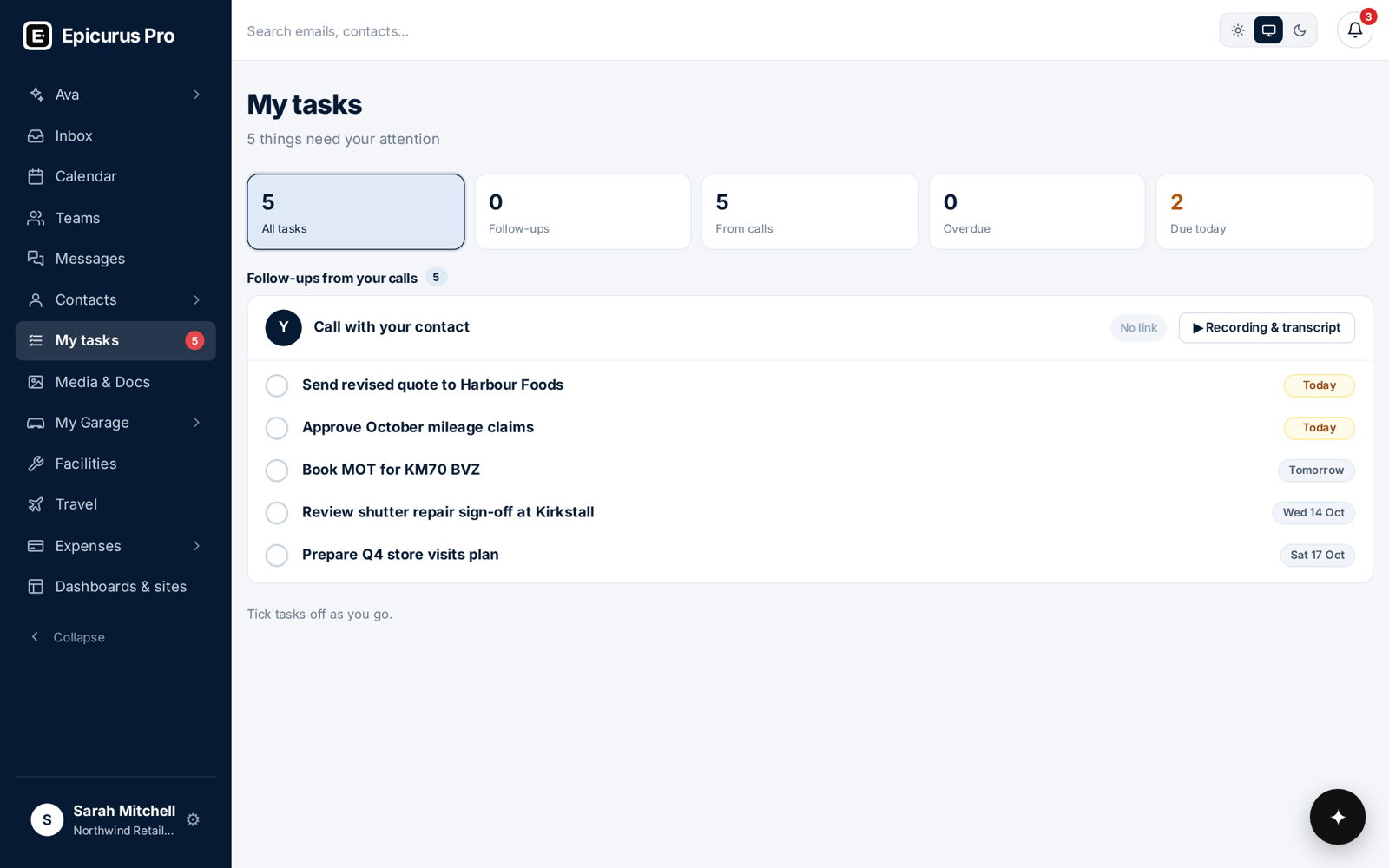 Tasks and reminders in Epicurus Pro