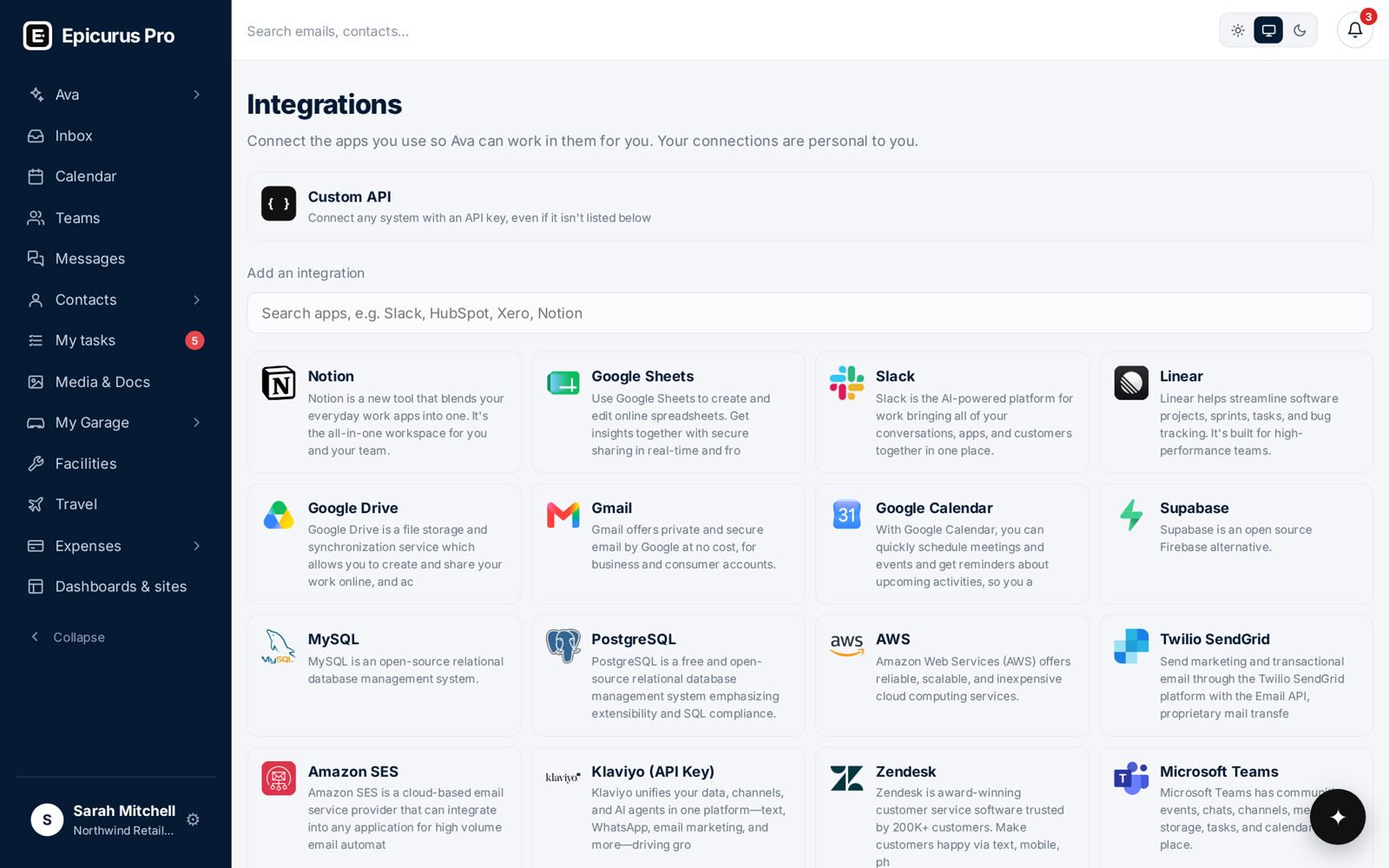 Teams, Slack and 2,000+ apps in Epicurus Pro