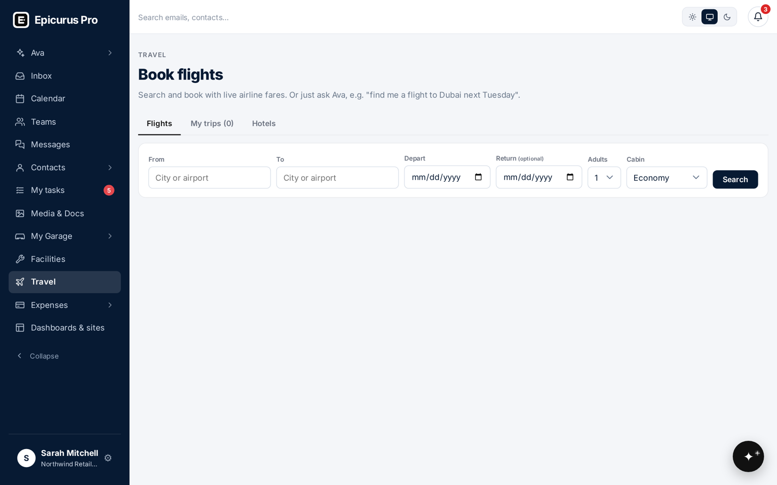 Travel: flights and hotels in Epicurus Pro